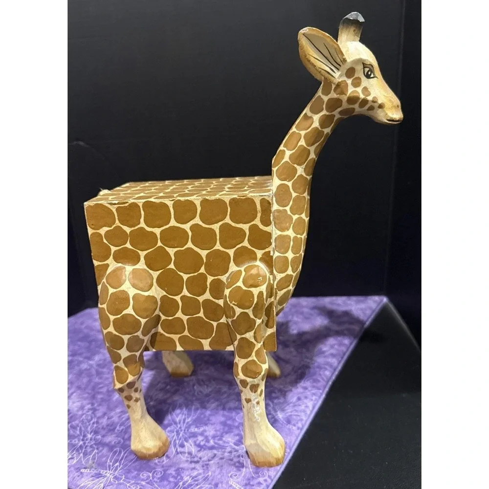 Vintage Square Shape Giraffe Wood Coin Money Bank Hand Carved 9 Inch‎ READ